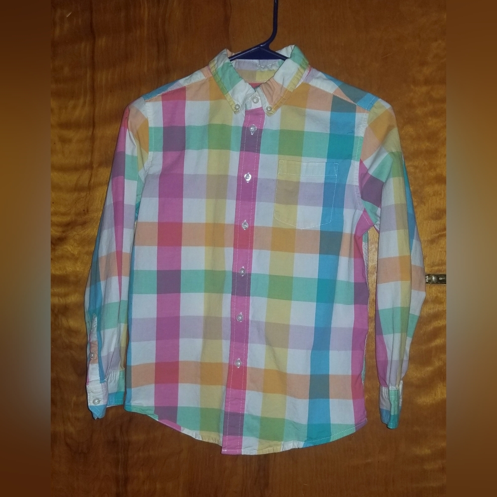 Boy's Wonder Nation Multicolored Long Sleeve Button Down Plaid Shirt Large (10-1